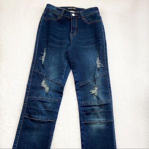 Fashion Nova High Rise Dark Wash Moto Skinny Jeans